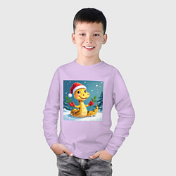 Лонгслив хлопковый детский Символ 2025 нового года змея в шаке Санты, цвет: лаванда — фото 2