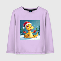 Лонгслив хлопковый детский Символ 2025 нового года змея в шаке Санты, цвет: лаванда