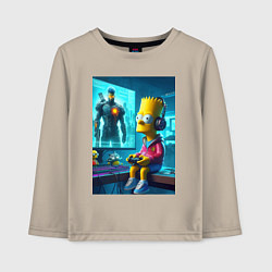 Лонгслив хлопковый детский Bart Simpson is an avid gamer, цвет: миндальный
