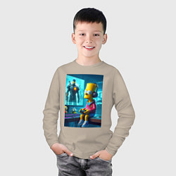 Лонгслив хлопковый детский Bart Simpson is an avid gamer, цвет: миндальный — фото 2