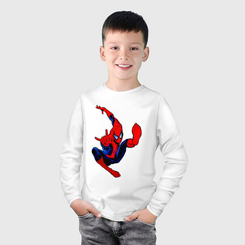 Детский лонгслив Человек паук в полёте / Белый – фото 3