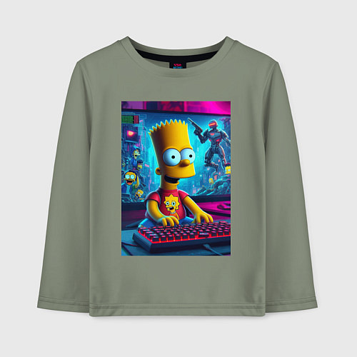 Детский лонгслив Барт Симпсон увлёкся игрой / Авокадо – фото 1