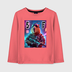 Лонгслив хлопковый детский Capybara soldier - special forces, цвет: коралловый