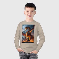 Лонгслив хлопковый детский Сражение рыцаря с драконом в стиле Demons Souls, цвет: миндальный — фото 2