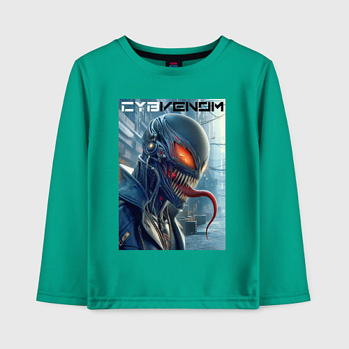 Детский лонгслив Перерождение ядовитой слизи в киберпанк - Веном / Зеленый – фото 1