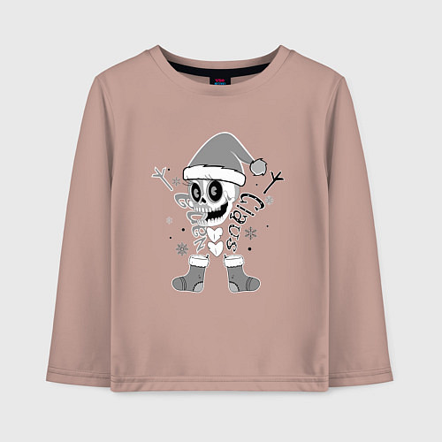 Детский лонгслив Новогодний скелетик чб / Пыльно-розовый – фото 1