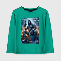 Лонгслив хлопковый детский One shot one kill no luck just skill - motto, цвет: зеленый