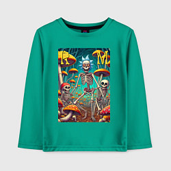 Лонгслив хлопковый детский Скелеты Рика и Морти на грибной поляне - нейроарт, цвет: зеленый
