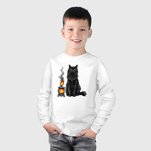 Детский лонгслив Кот с печкой / Белый – фото 3
