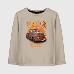 Лонгслив хлопковый детский Ретро гараж и автомобиль Ford F, цвет: миндальный