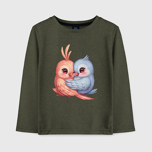 Детский лонгслив Влюбленные попугайчики / Меланж-хаки – фото 1