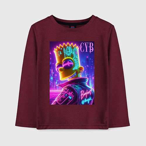 Детский лонгслив Cyber Bart - neon glow / Меланж-бордовый – фото 1