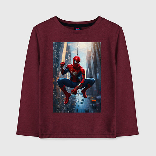 Детский лонгслив Spider Man на страже справедливости / Меланж-бордовый – фото 1