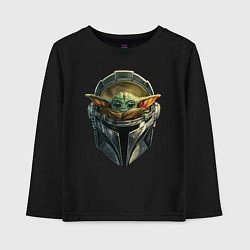 Лонгслив хлопковый детский Малыш Грогу в шлеме Мандалорец, цвет: черный