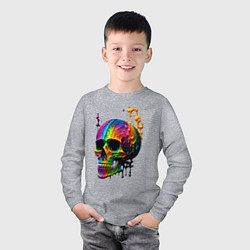 Лонгслив хлопковый детский Череп в краске, цвет: меланж — фото 2