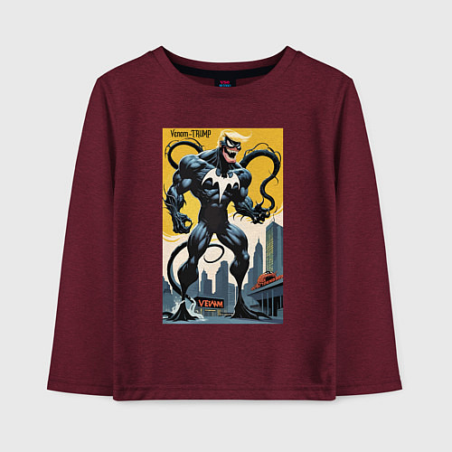 Детский лонгслив Trump-Venom superhero - ai art fantasy / Меланж-бордовый – фото 1