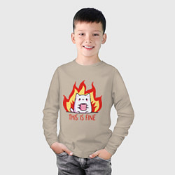 Лонгслив хлопковый детский Cat - this is fine, цвет: миндальный — фото 2