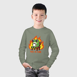 Лонгслив хлопковый детский Frog - this is fine, цвет: авокадо — фото 2