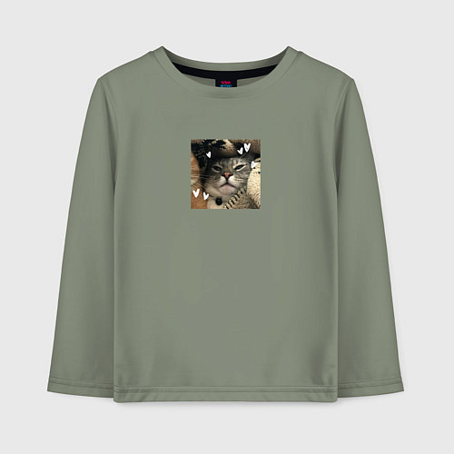 Детский лонгслив Серая кошка для пары / Авокадо – фото 1