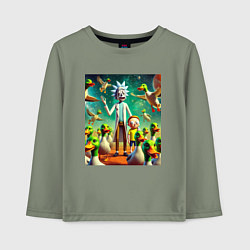 Лонгслив хлопковый детский Рик и Морти среди уток - нейроарт, цвет: авокадо