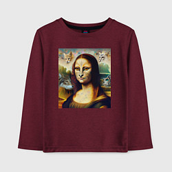 Лонгслив хлопковый детский Мона Лиза превращается в кошку, цвет: меланж-бордовый