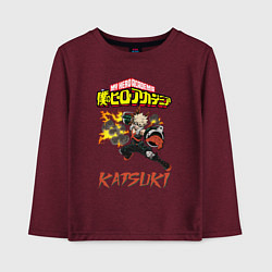 Лонгслив хлопковый детский Моя геройская академия Кацуки, цвет: меланж-бордовый