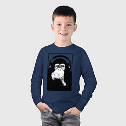 Лонгслив хлопковый детский Monkey in the headphones, цвет: тёмно-синий — фото 2