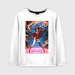 Лонгслив хлопковый детский Мегумин колдует взрывную магию, цвет: белый