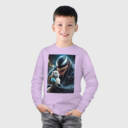 Детский лонгслив Venom and funny kitten with backpack / Лаванда – фото 3