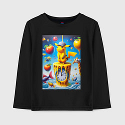 Лонгслив хлопковый детский Funny Pikachu and fishes - surrealism, цвет: черный