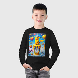 Лонгслив хлопковый детский Funny Pikachu and fishes - surrealism, цвет: черный — фото 2