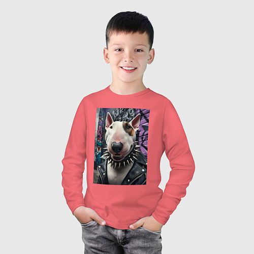 Детский лонгслив Морда крутого бультерьера / Коралловый – фото 3