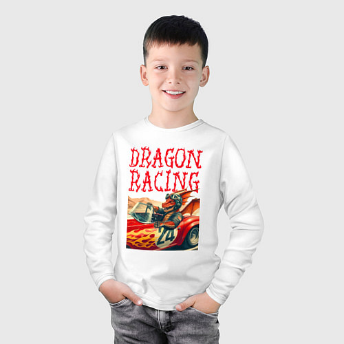 Детский лонгслив Dragon cool racer - ai art / Белый – фото 3