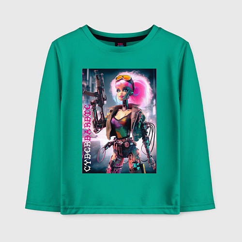 Детский лонгслив Cyber Barbie with gun - ai art / Зеленый – фото 1