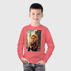 Лонгслив хлопковый детский Cool Lion New Yorker - ai art, цвет: коралловый — фото 2