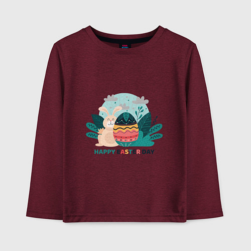 Детский лонгслив Пасхальный кролик с надписью / Меланж-бордовый – фото 1