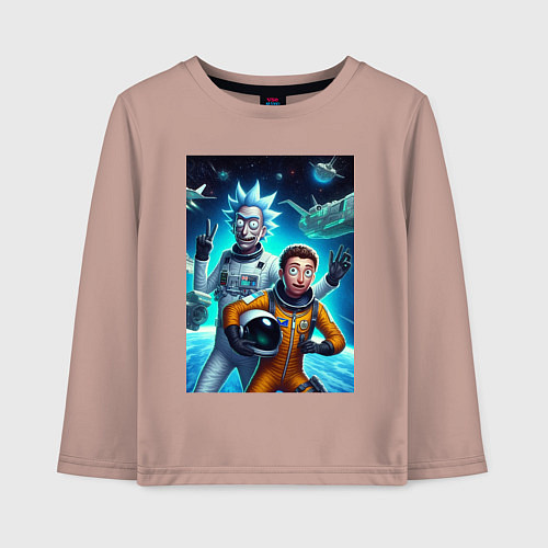 Детский лонгслив Космонавты Рик и Морти - нейроарт фантазия / Пыльно-розовый – фото 1