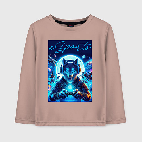 Детский лонгслив Волчара - крутой геймер / Пыльно-розовый – фото 1