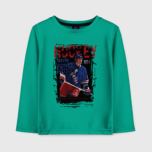 Детский лонгслив Лучший хоккеист Уэйн Гретски / Зеленый – фото 1