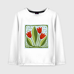 Лонгслив хлопковый детский Цветущие тюльпаны, цвет: белый