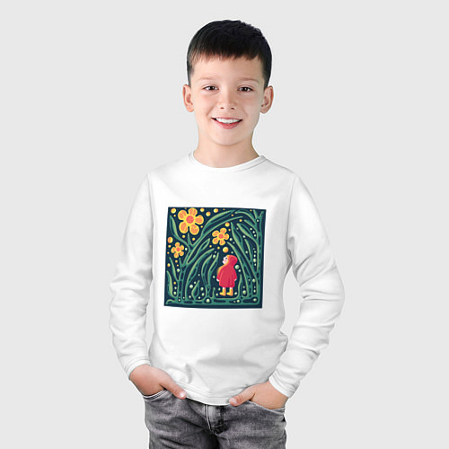 Детский лонгслив Девочка в волшебном саду / Белый – фото 3