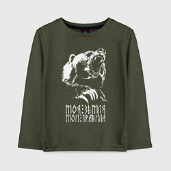 Лонгслив хлопковый детский Моя земля мои правила: медведь, цвет: меланж-хаки
