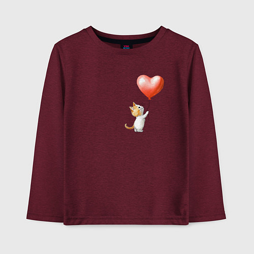 Детский лонгслив Котик с шариком сердцем / Меланж-бордовый – фото 1