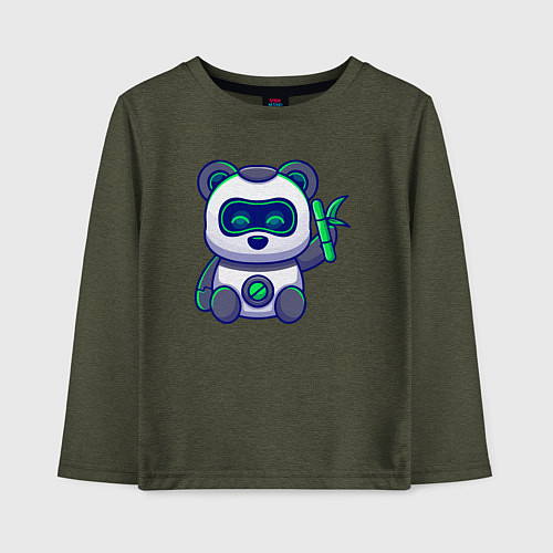 Детский лонгслив Панда робот / Меланж-хаки – фото 1