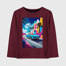 Лонгслив хлопковый детский Кабриолет едет по тропическому острову, цвет: меланж-бордовый