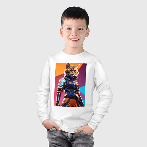 Детский лонгслив Ультразверьки кошка / Белый – фото 3