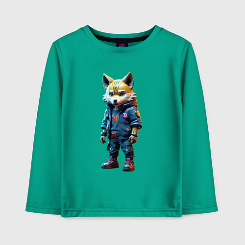 Детский лонгслив Уличный лисёнок - нейроарт / Зеленый – фото 1