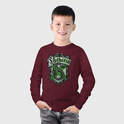 Лонгслив хлопковый детский Slytherin emblem, цвет: меланж-бордовый — фото 2