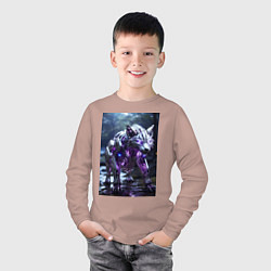 Лонгслив хлопковый детский Киборг лиса с неоновой подсветкой, цвет: пыльно-розовый — фото 2