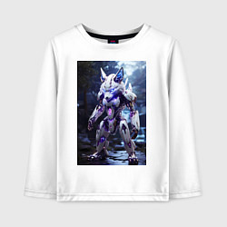 Лонгслив хлопковый детский Киборг лиса с неоновой подсветкой, цвет: белый